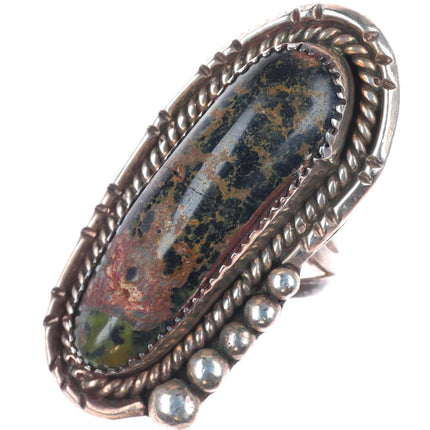 sz8.5 vintage Navajo sterling silver long ring with nice turquoise