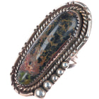 sz8.5 vintage Navajo sterling silver long ring with nice turquoise