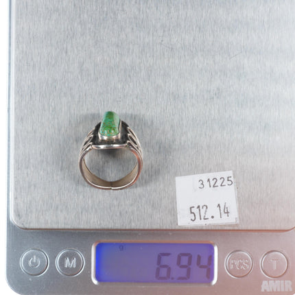 sz8 TM Vintage Native American Puebloan sterling silver ring with nice turquoise