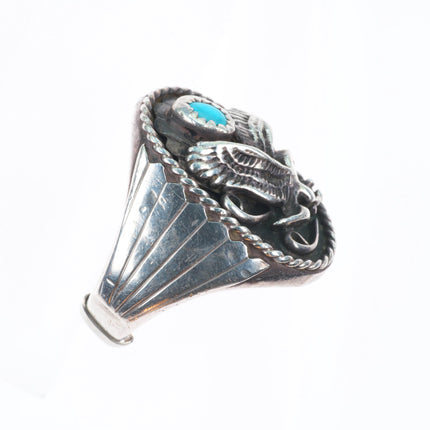 sz11 Heavy vintage Navajo BJ sterling silver turquoise eagle men's ring
