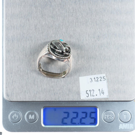 sz11 Heavy vintage Navajo BJ sterling silver turquoise eagle men's ring