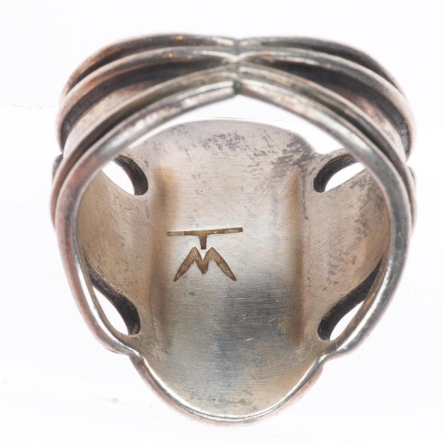 sz8 TM Vintage Native American Puebloan sterling silver ring with nice turquoise