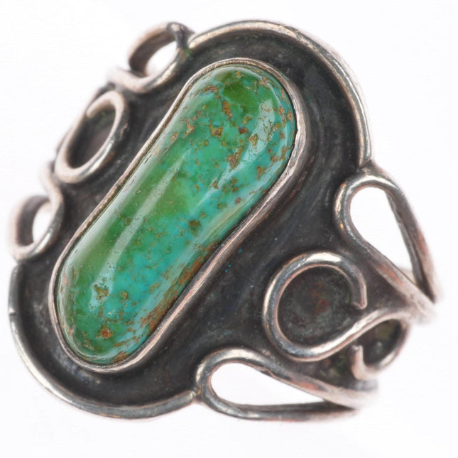sz8 TM Vintage Native American Puebloan sterling silver ring with nice turquoise