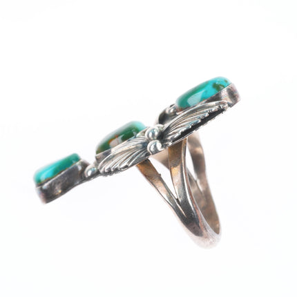 sz8.5 Vintage Royston turquoise big sterling silver Navajo long ring 3 stone