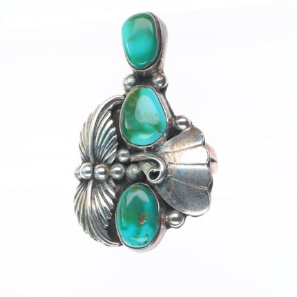 sz8.5 Vintage Royston turquoise big sterling silver Navajo long ring 3 stone