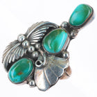 sz8.5 Vintage Royston turquoise big sterling silver Navajo long ring 3 stone