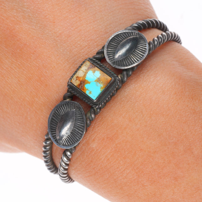 5.5" c1940's Navajo sterling silver twisted shank turquoise cuff bracelet