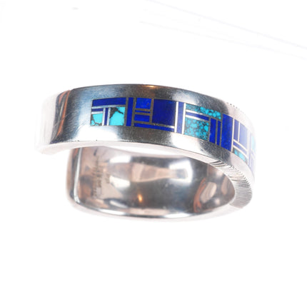6.2" Platero/Yellowhorse Navajo sterling silver lapis/turquoise cuff bracelet