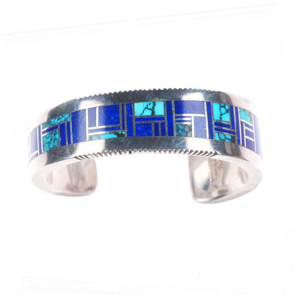 6.2" Platero/Yellowhorse Navajo sterling silver lapis/turquoise cuff bracelet