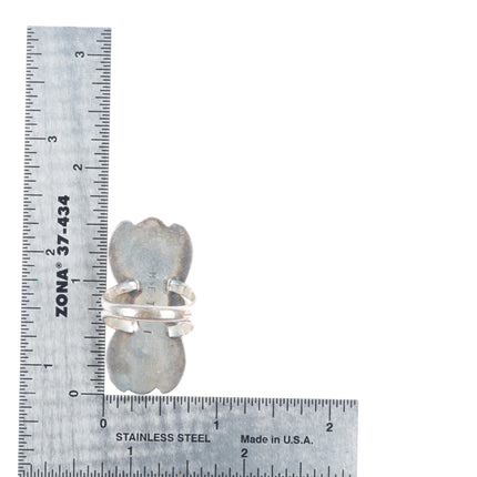 sz8.5 Marie Tsosie Navajo sterling silver turquoise and coral long leafwork ring