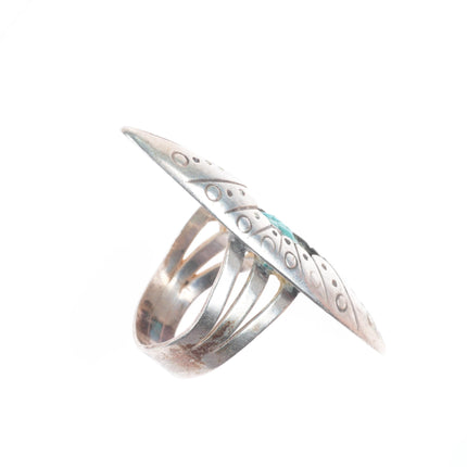 sz8 MW Navajo sterling silver long shadowbox stamped ring with turquoise