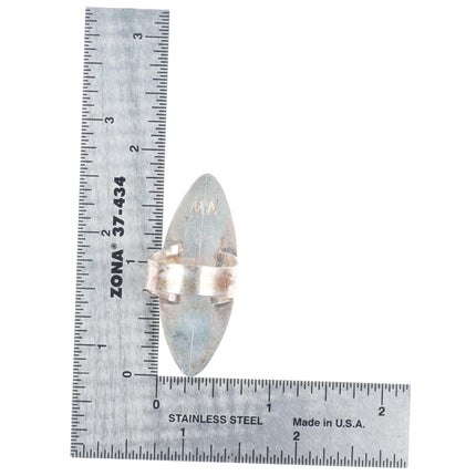 sz8 MW Navajo sterling silver long shadowbox stamped ring with turquoise