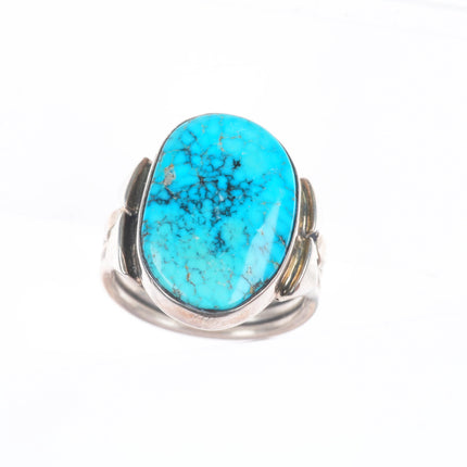 sz10 Orville Tsinnie Navajo sterling silver spiderweb turquoise ring