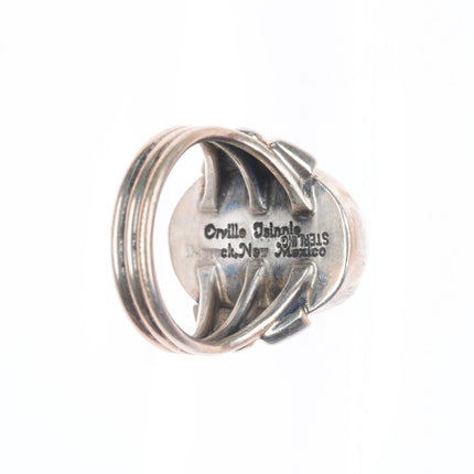 sz10 Orville Tsinnie Navajo sterling silver spiderweb turquoise ring