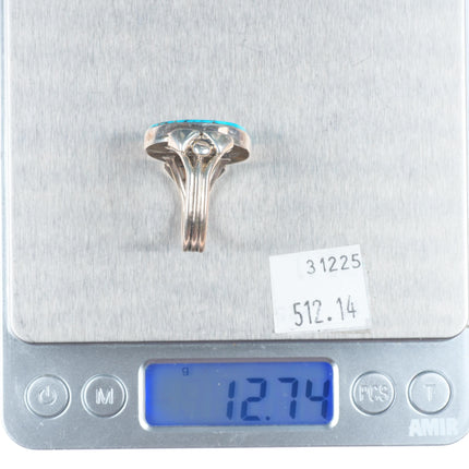 sz10 Orville Tsinnie Navajo sterling silver spiderweb turquoise ring