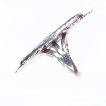 sz7 Vintage Navajo sterling silver long ring with nice spiderweb turquoise