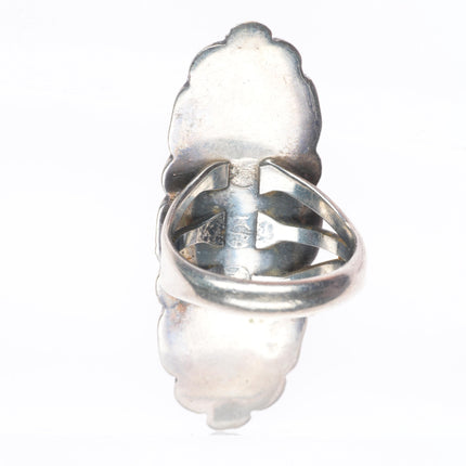 sz7 Vintage Navajo sterling silver long ring with nice spiderweb turquoise