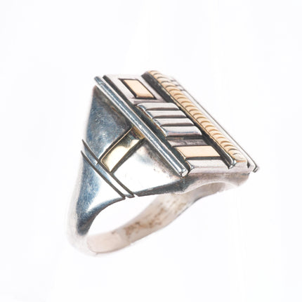 sz12 Herbert Begaye Navajo sterling silver 14k gold modernist style men's ring