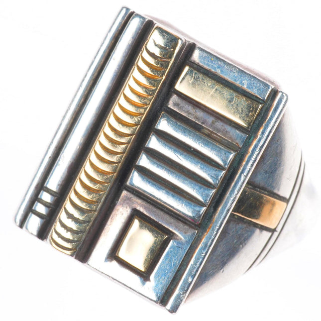 sz12 Herbert Begaye Navajo sterling silver 14k gold modernist style men's ring