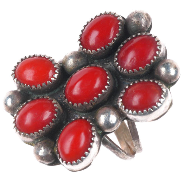 sz5.5 Vintage Navajo sterling silver coral cluster butterfly form ring