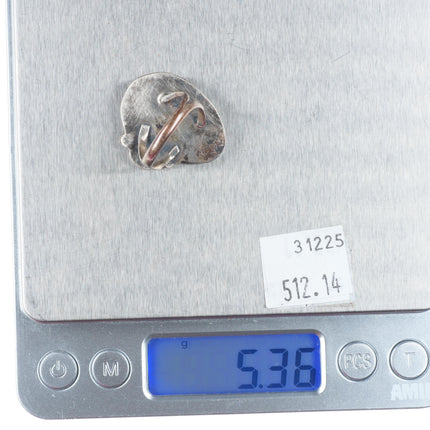 sz6.5 Vintage Zuni sterling silver carved turquoise feather/leaf form ring