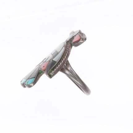 sz6 Vintage Zuni sterling silver thunderbird inlay ring with sunface heart