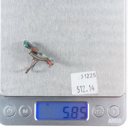 sz6 Vintage Zuni sterling silver thunderbird inlay ring with sunface heart