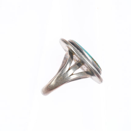 sz6.25 40's-50's Navajo sterling silver high grade turquoise ring rope bezel
