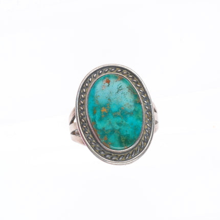 sz6.25 40's-50's Navajo sterling silver high grade turquoise ring rope bezel