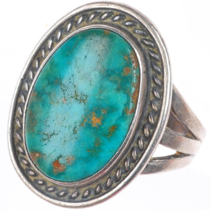 sz6.25 40's-50's Navajo sterling silver high grade turquoise ring rope bezel