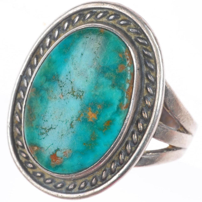 sz6.25 40's-50's Navajo sterling silver high grade turquoise ring rope bezel