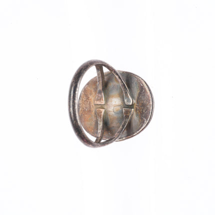 sz6 Vintage Navajo sterling silver spiderweb turquoise ring with rope bezel