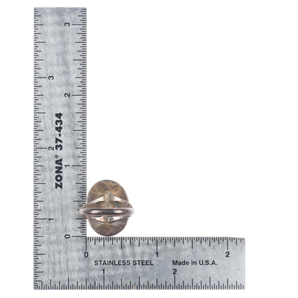 sz6 Vintage Navajo sterling silver spiderweb turquoise ring with rope bezel