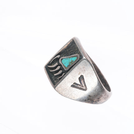sz10.5 vintage Navajo sterling silver turquoise inlay bear paw men's ring