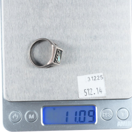 sz10.5 vintage Navajo sterling silver turquoise inlay bear paw men's ring