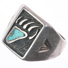 sz10.5 vintage Navajo sterling silver turquoise inlay bear paw men's ring