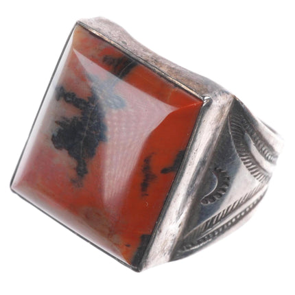 sz8 30's-40's Vintage Navajo sterling/ingot silver petrified wood ring