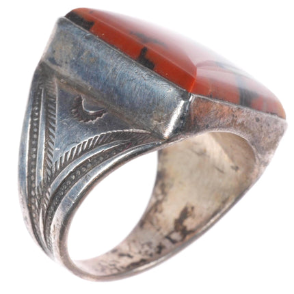 sz8 30's-40's Vintage Navajo sterling/ingot silver petrified wood ring