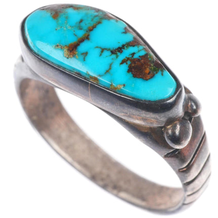 sz11 Vintage Navajo sterling silver high grade turquoise slim men's ring