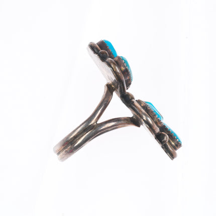 sz7 Vintage AH Zuni sterling silver 6 stone ring high grade turquoise