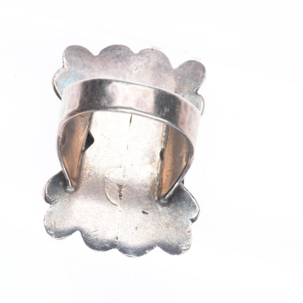 sz12 30's-40's Big Navajo sterling silver cast top ring with turquoise