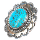 sz8 Big vintage CJ Navajo sterling silver stamped top ring with nice turquoise