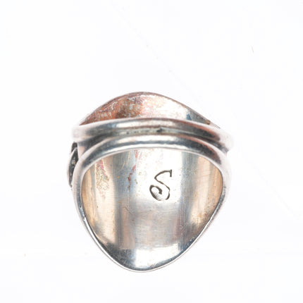 sz11.75 Vintage southwestern brutalist sterling silver ring with nice turquoise