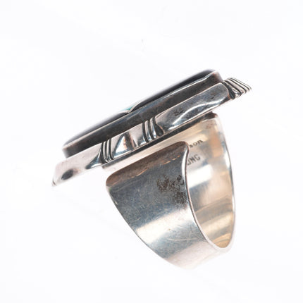 sz9 adjustable Gilbert Nelson Navajo high grade turquoise inlay onyx ring