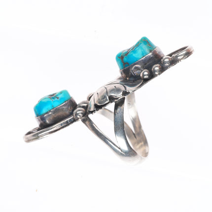sz7 Phil Chapo Navajo sterling silver long ring with turquoise
