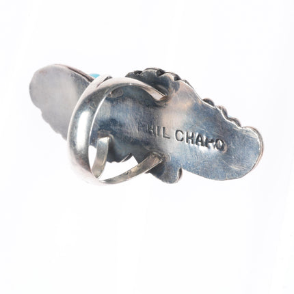 sz7 Phil Chapo Navajo sterling silver long ring with turquoise