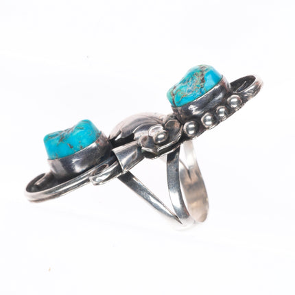 sz7 Phil Chapo Navajo sterling silver long ring with turquoise