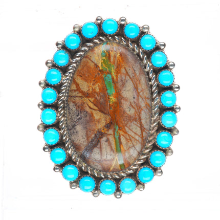 sz10 Kenneth Jones Navajo sterling silver boulder turquoise snake eye ring