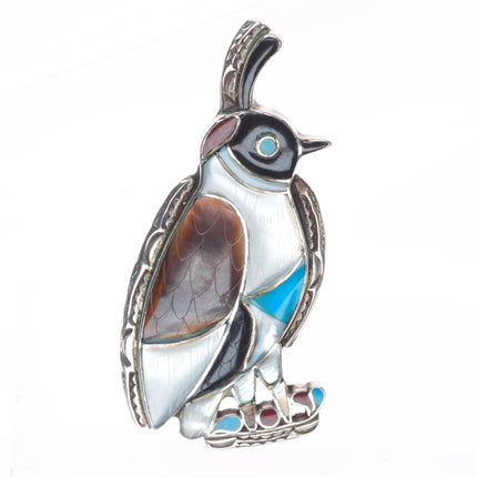 sz8 Big vintage BB Native American sterling silver quail carved inlay ring