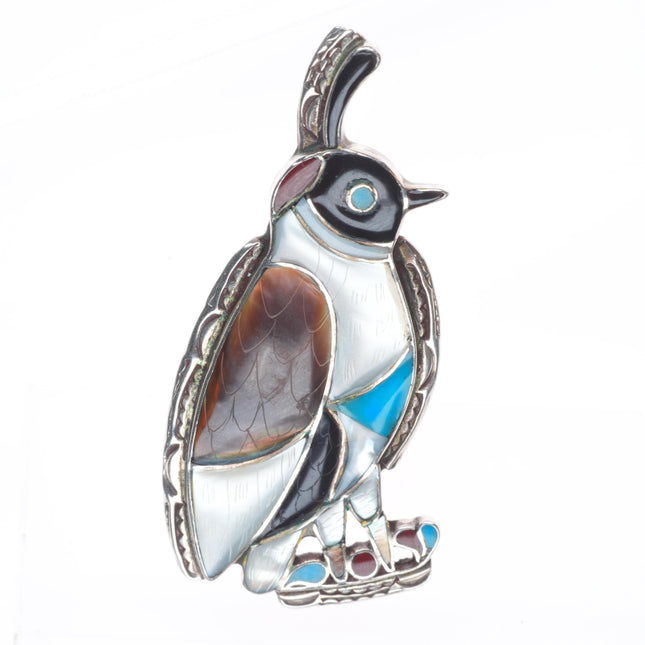 sz8 Big vintage BB Native American sterling silver quail carved inlay ring